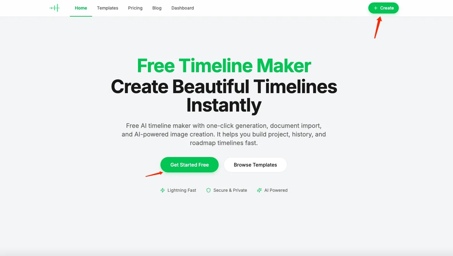 S01 - Dashboard timelines page with Create Timeline button