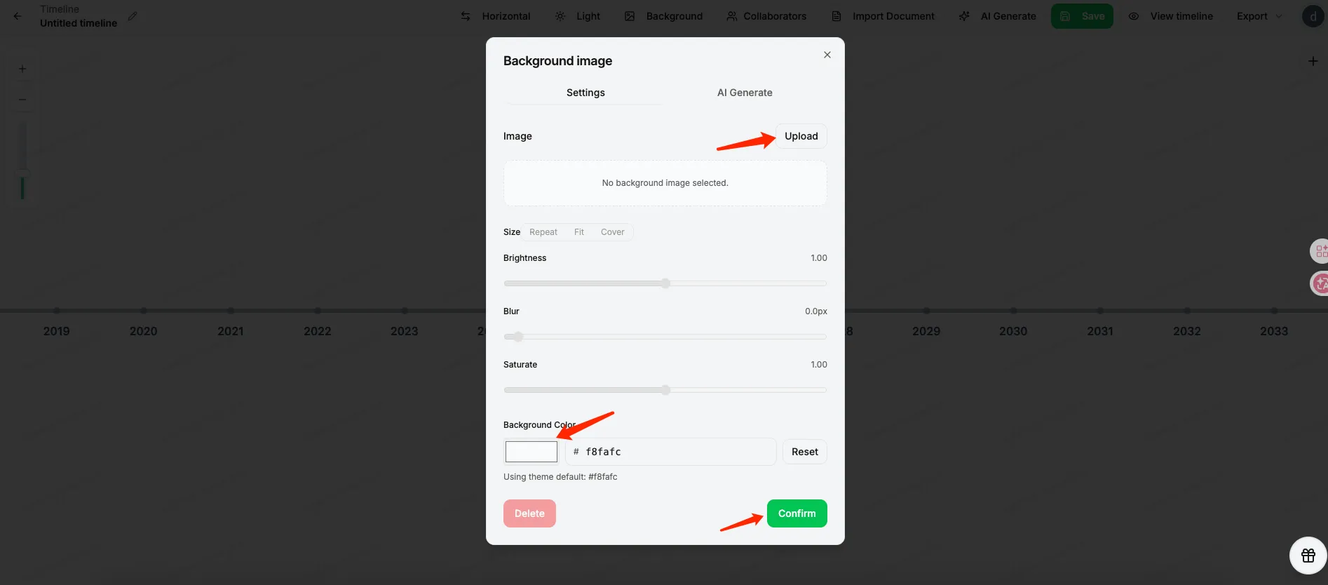 S04 - Background image dialog with settings and confirm action