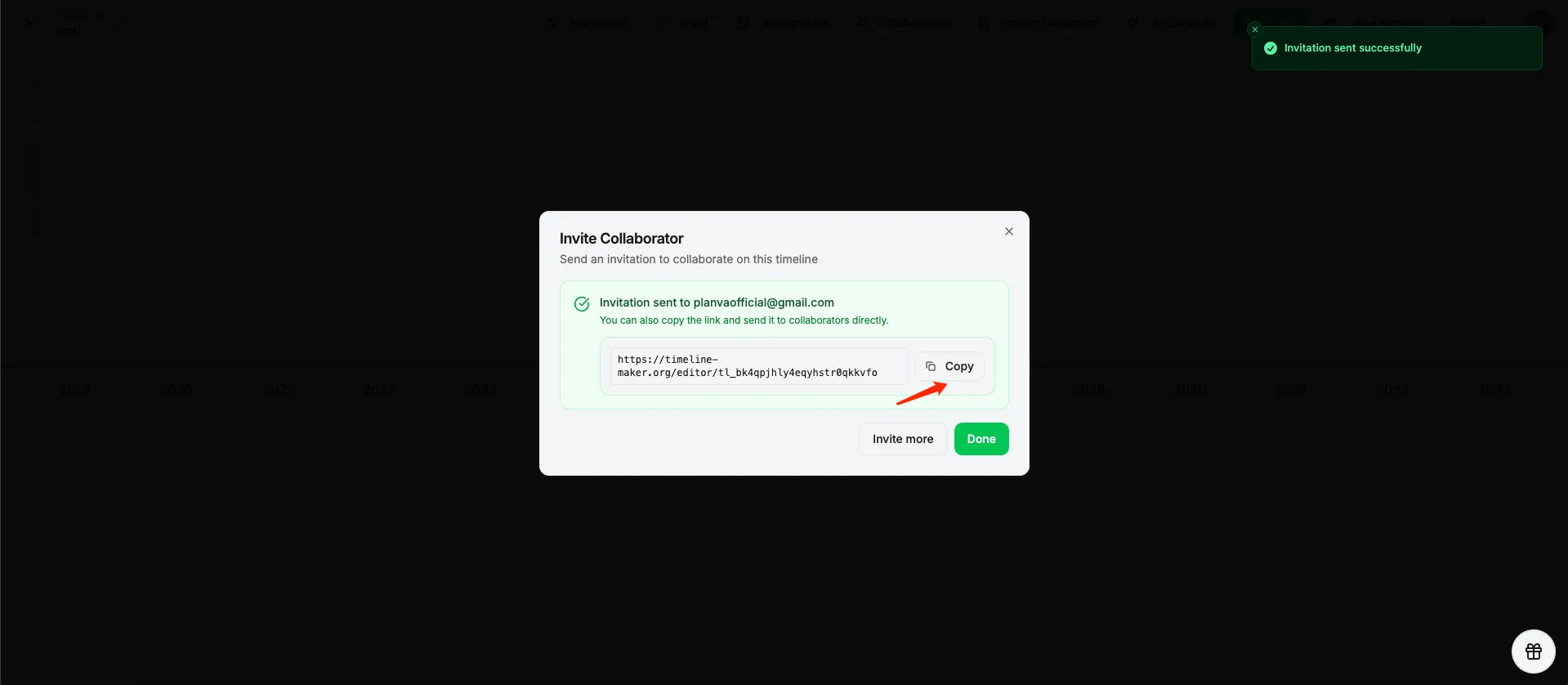 S26 - Invitation success and share link panel